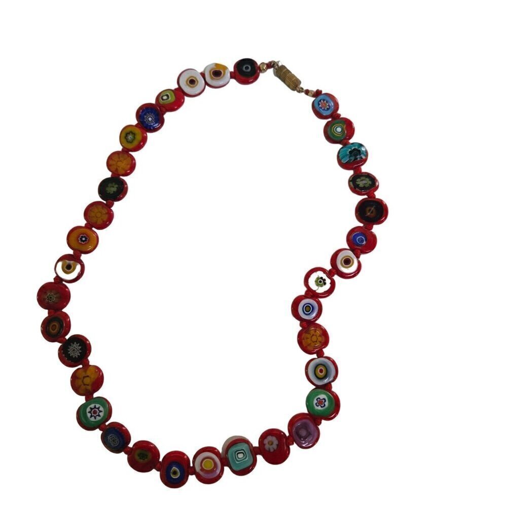 Vintage Venetian Glass Bread Necklace Knotted Made In Italy 16